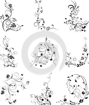 Floral silhouettes, element for design, vector