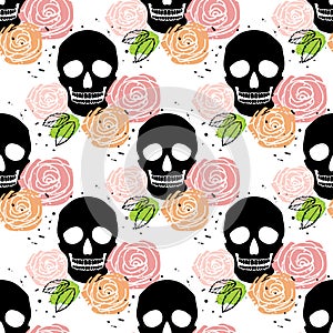 Floral skull seamless pattern