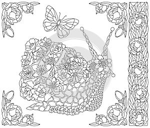 Floral snail coloring book page