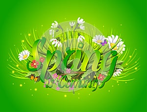 Floral spring background with text letter ornament beautiful calligraphy flower poster vector illustration.
