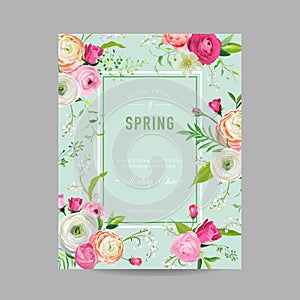 Floral Spring Design Template for Wedding Invitation, Greeting Card, Sale Banner, Poster, Placard, Cover