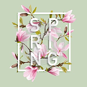 Floral Spring Graphic Design - with Magnolia Flowers