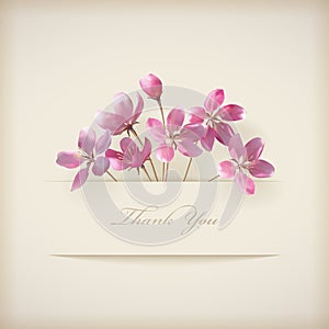 Jaro vektor poděkovat vy růžový květiny karta 