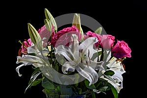 Floral still life with roses and lillies