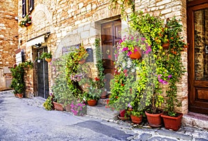 Floral streets of old towns in Italy