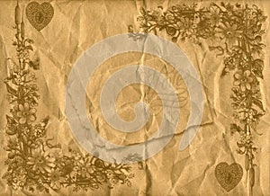 Floral style old paper texture background. Love