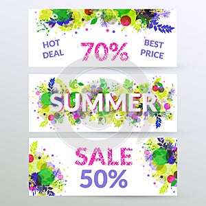 Floral summer sale web banners.