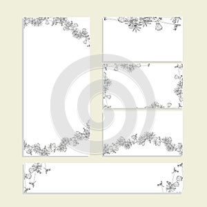 Floral summer templates with cute bunches of monochrome cichorium. For romantic design, announcements