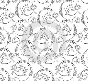 Floral swirls seamless pattern