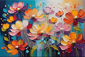 Floral Tapestry: Abstract Painting of a Myriad of Amorphous Flowers Blending into a Vibrant Background with Splashes of Color