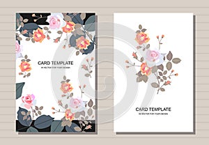 Floral template design for wedding and greeting cards. Beautiful rose flowers in vintage style