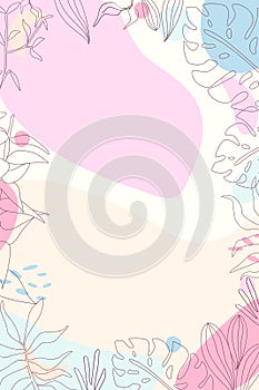 Floral template with hand drawn organic shapes, flowers and graphic elements.