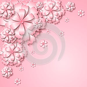 Floral tender background with 3d cut out paper pink flowers