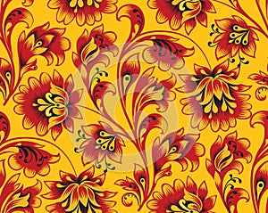 Floral tile pattern. Flower ornament. Ornamental flourish background in traditional folk russian style