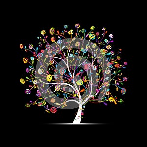 Floral tree colorful on black for your design