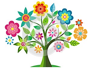 Floral tree with colorful flowers and leaves
