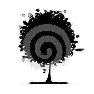 Floral tree silhouette black