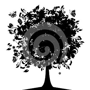 Floral tree silhouette black