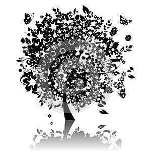 Floral tree silhouette black