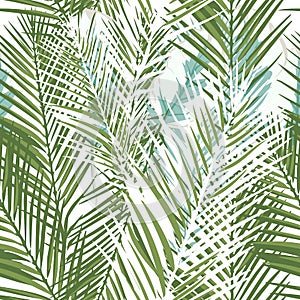 Floral tropical vector pattern with green palm plants and leafs