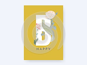 Floral typographic poster, pink roses and leaves with b happy lettering
