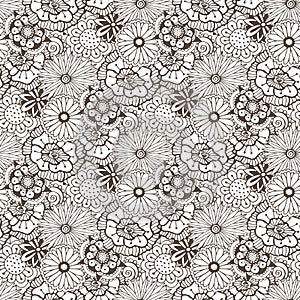 Floral vector background for coloring book page or textile design. Seamless pattern