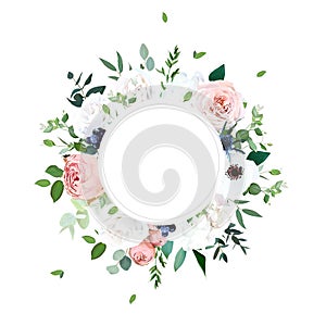 Floral vector banner round invitation frame with pink rose