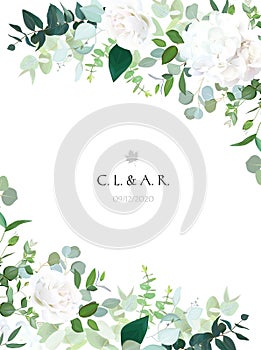 Floral vector banner vertical invitation frame with white rose