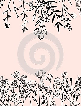 Floral vector card, invitation and greeting card template in minimal style