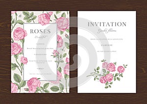 Floral vector vertical vintage invitation.