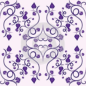 Floral vine grape violet seamless pattern