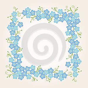 Floral vintage frame with forget-me-not flowers.