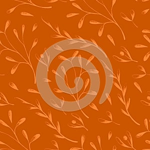 Floral vintage seamless pattern on burnt orange background for fabrics, scrapbooking, wrapping