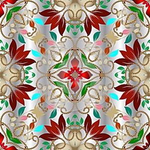 Floral vintage seamless pattern. Ornamental colorful vector background. Repeat silver backdrop. Elegance beautiful decorative