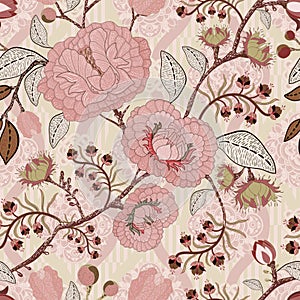 Floral vintage seamless pattern. Retro plants style. Vector decorative flowers, modern motif.