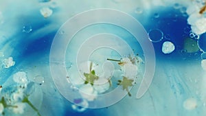 Floral water oil bubble blue ink petal circle bath