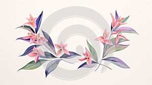 Floral Watercolor Botanical Elements In The Style Of Stanisaw Szukalski
