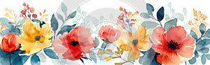 Floral Watercolor Illustration: Colorful Blooms in Vibrant Hues
