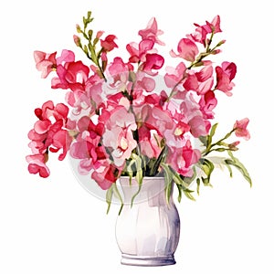 Floral Watercolor Illustration: Pink Wild Flowers In Vase