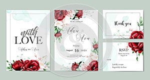 Floral watercolor wedding invitation template set