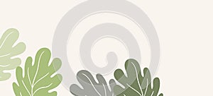 Floral web banner with drawn color exotic leaves. Nature concept design. Modern floral compositions with summer branches