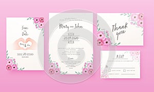 Floral Wedding Card Design Like As Save The Date, Venue, Thank You and RSVP