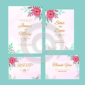 Floral Wedding Card Suites On Turquoise photo