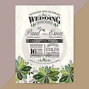 Floral Wedding Invitation card with green leaves