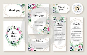 Floral Wedding Invitation card, save the date, thank you, rsvp photo