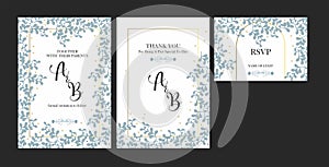 Floral Wedding Invitation elegant and cute invite, thank you, rsvp card vector Design