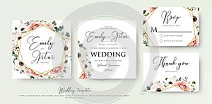 Floral Wedding Invitation elegant invite, thank you, rsvp card v