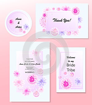 Floral Wedding Invitation, t rsvp, Save the Date, Bridal Shower, marriage day, cards template set, watercolor