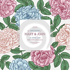 Floral wedding invitation template. Floral card design. Vintage roses.