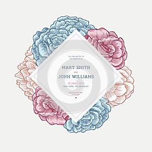 Floral wedding invitation template. Floral card design. Vintage roses.